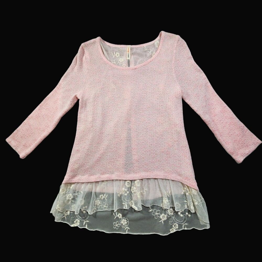 Orange Creek Light Tunic Sweater Sz Medium Floral Embroidered Mesh Fairy Soft
